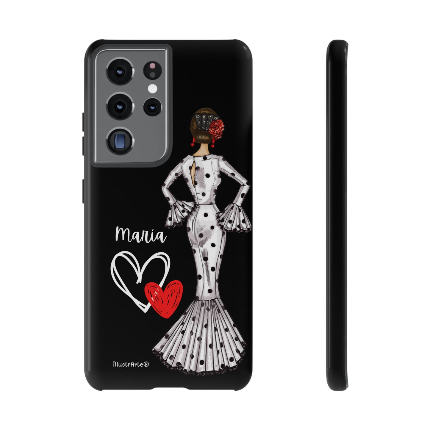 Capa de telefone personalizável com nome/bandeira/Virgem - modelo Maria em vestido branco Para iPhone, Samsung e Google Pixel