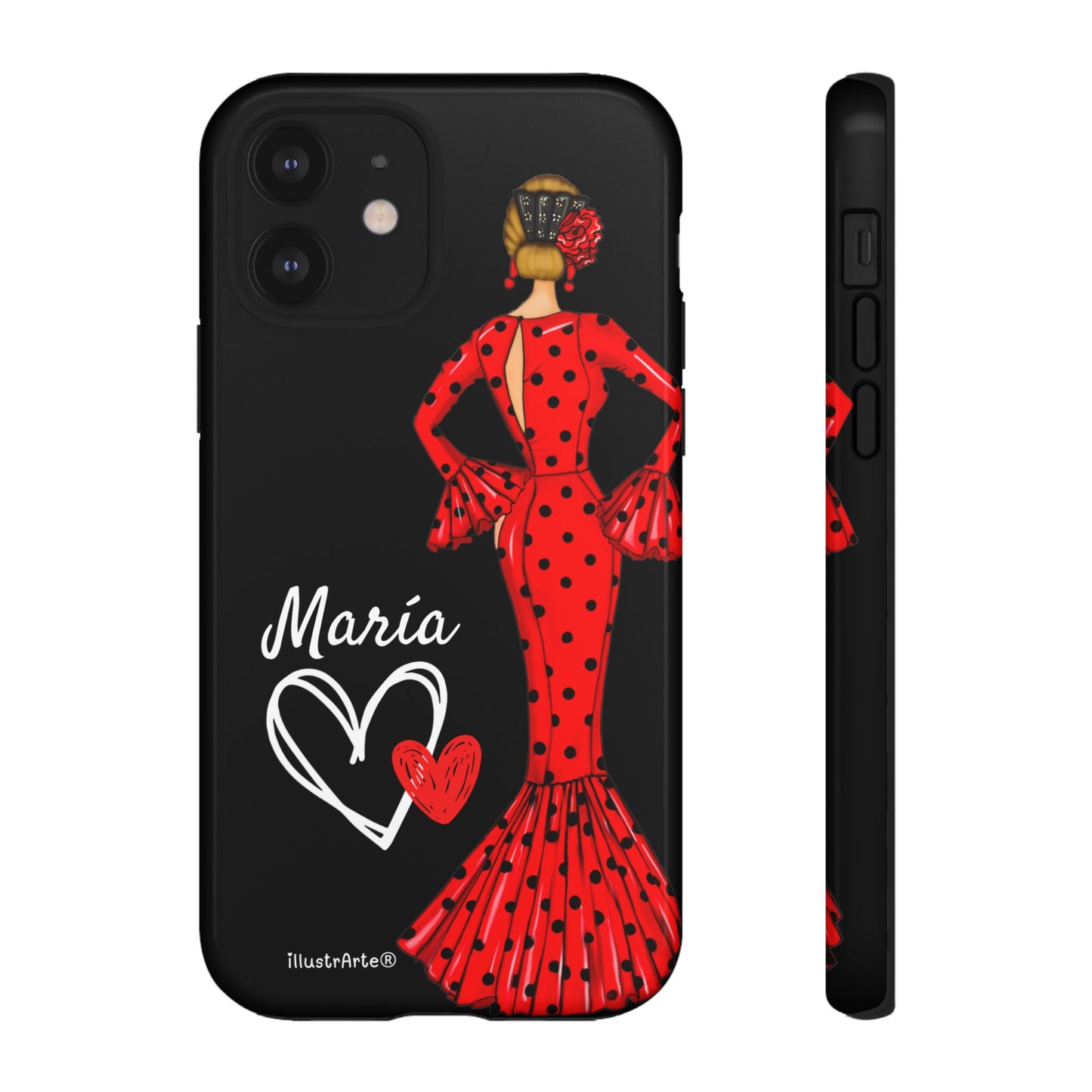 Personalized Maria phone case, red on black background – for iPhone, Samsung, Pixel