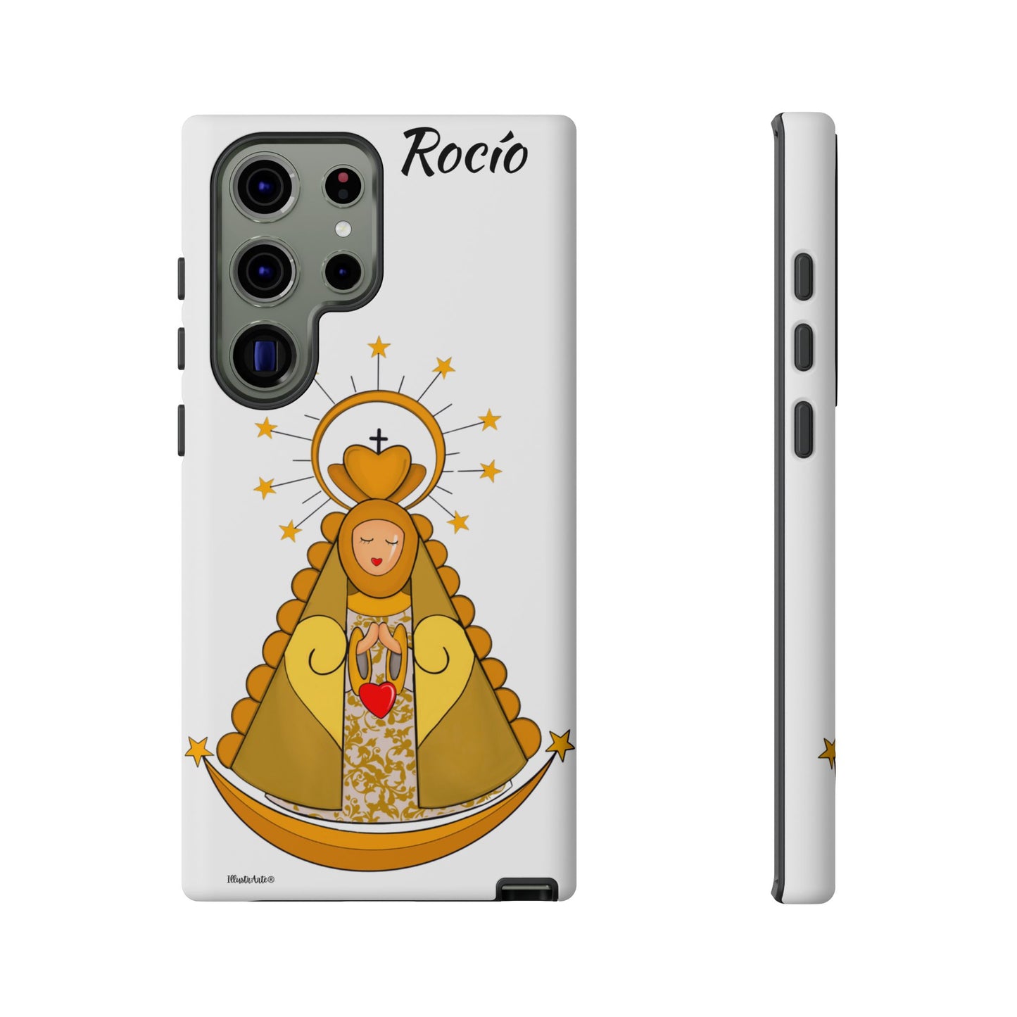 una funda de teléfono con una foto de la virgen maría