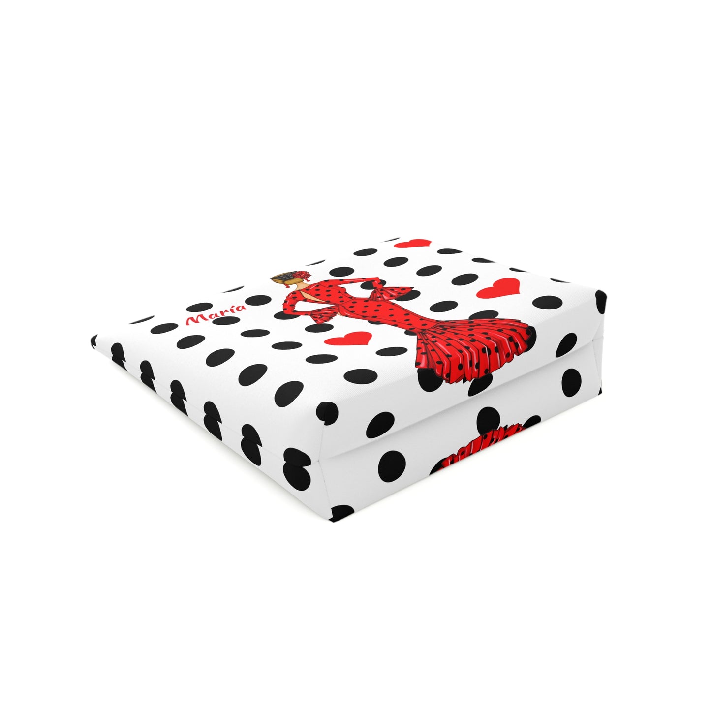 a white box with a red dog on it