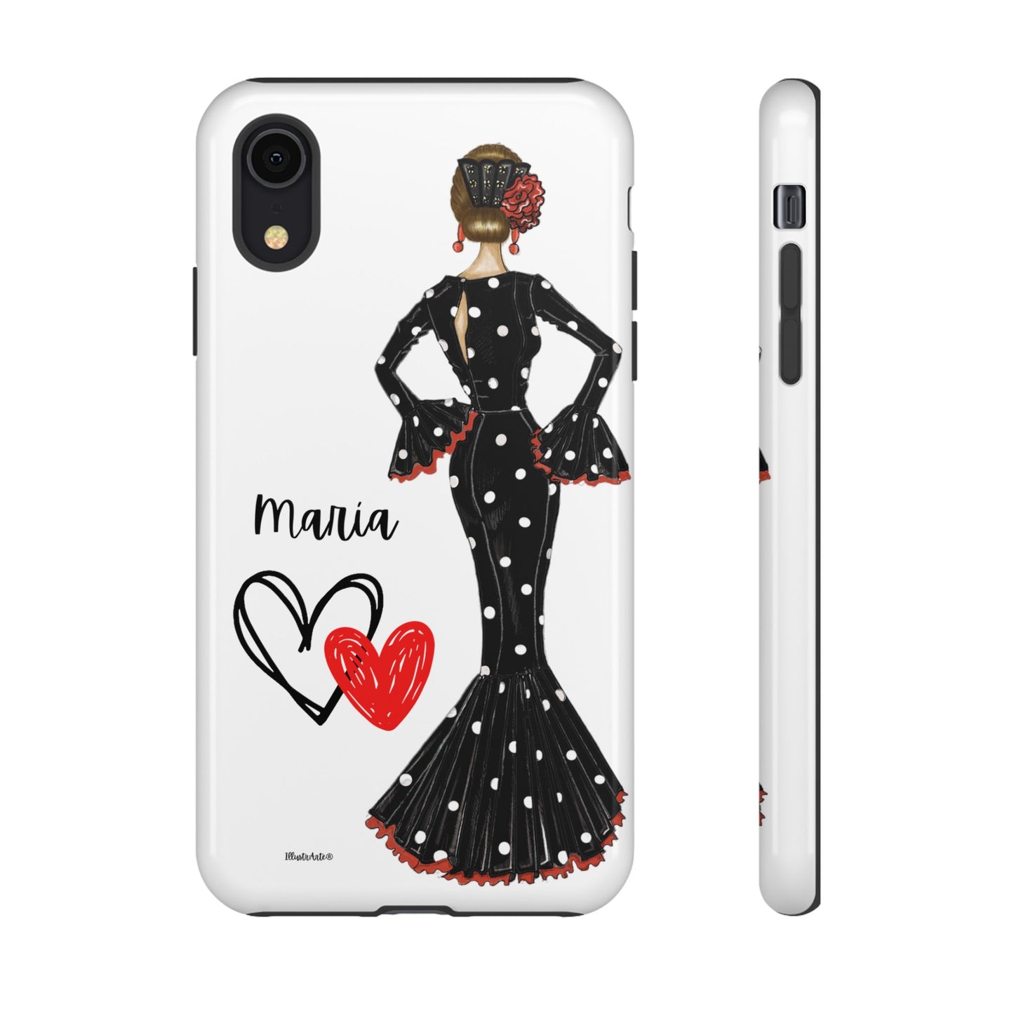 una funda para teléfono con una mujer en un vestido