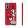 Funda de teléfono personalizable María blanco fondo rojo corazones – para iPhone, Samsung, Pixel