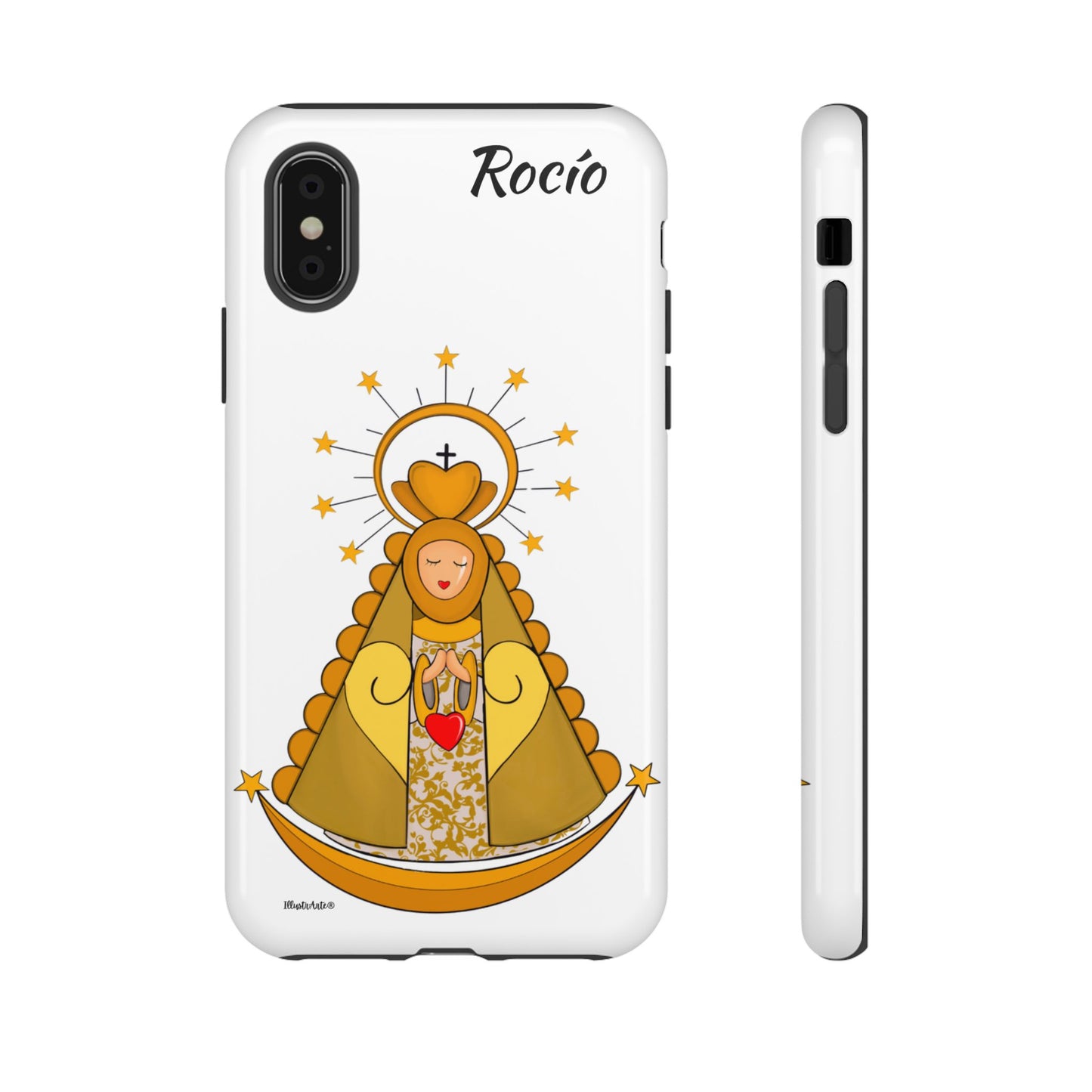 una funda de teléfono con una foto de la virgen maría