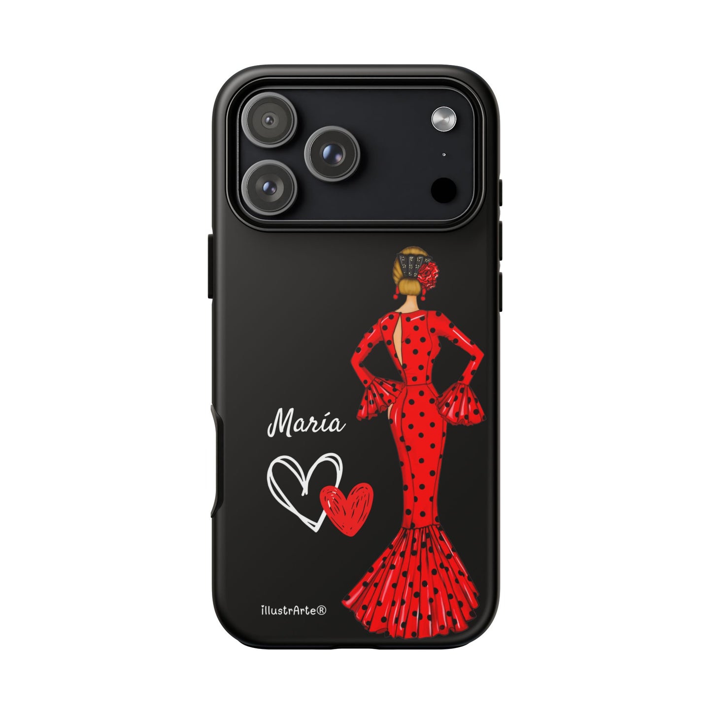 Personalized Maria phone case, red on black background – for iPhone, Samsung, Pixel