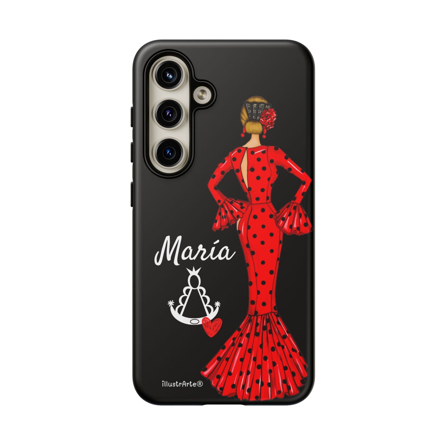 Funda de teléfono personalizable María rojo fondo negro Virgencita – para iPhone, Samsung, Pixel