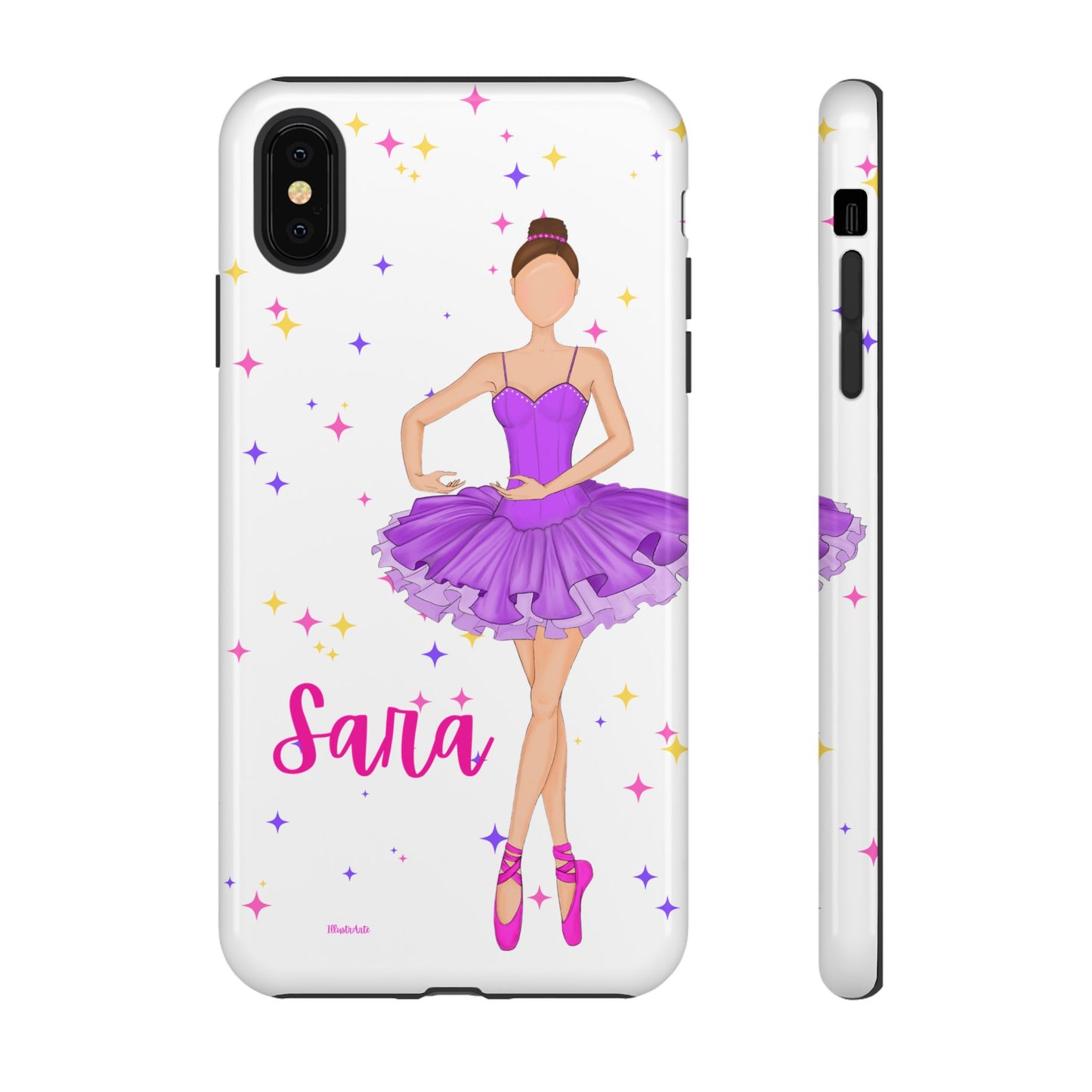 una funda de teléfono con una bailarina en púrpura