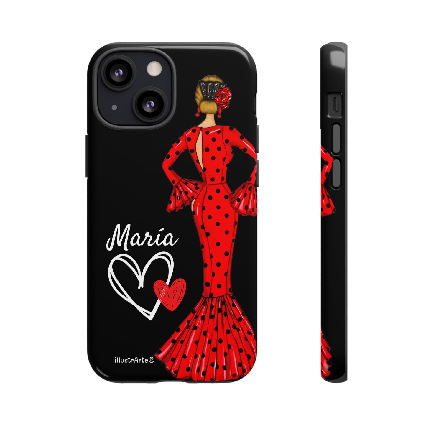 Personalized Maria phone case, red on black background – for iPhone, Samsung, Pixel
