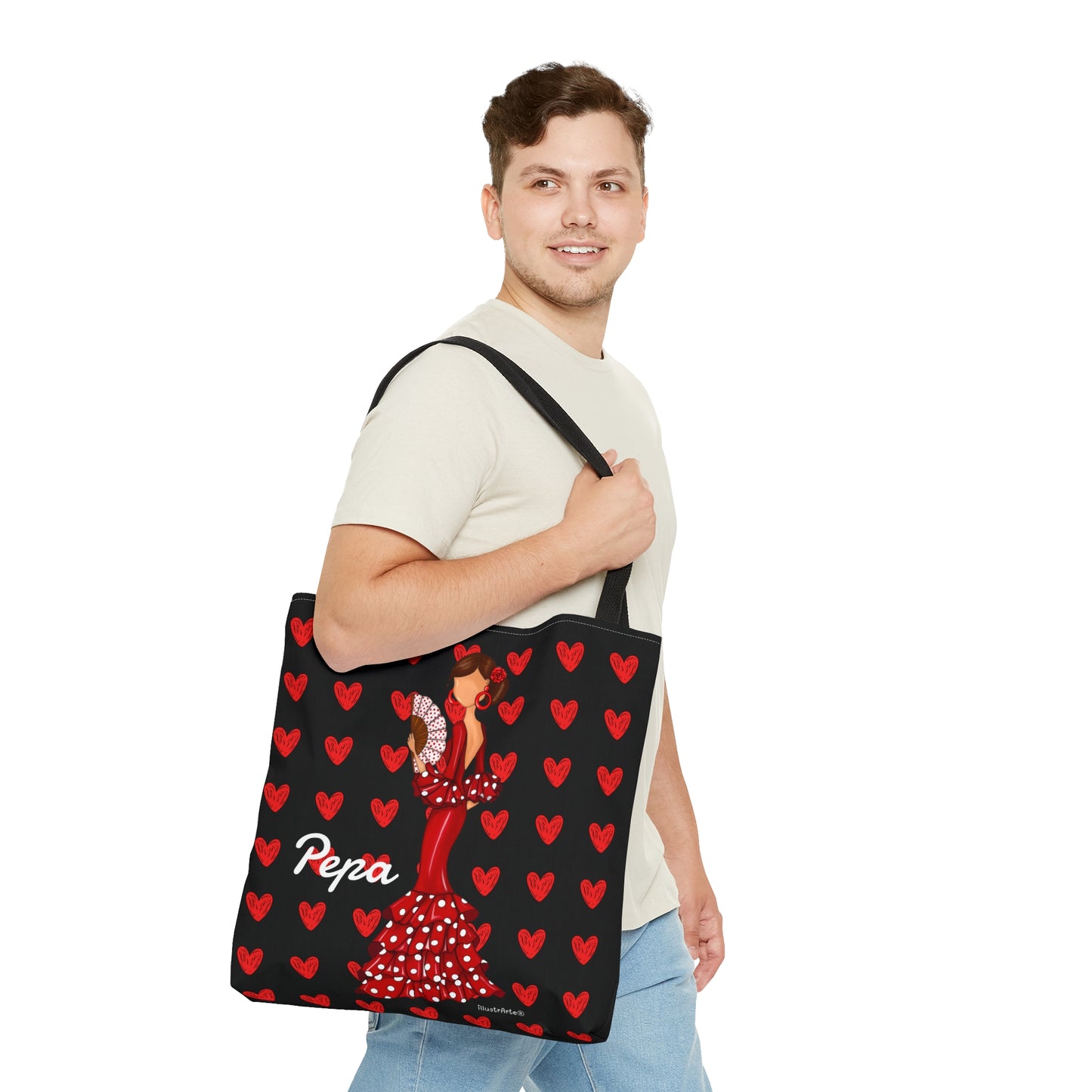 un hombre sosteniendo una bolsa con corazones