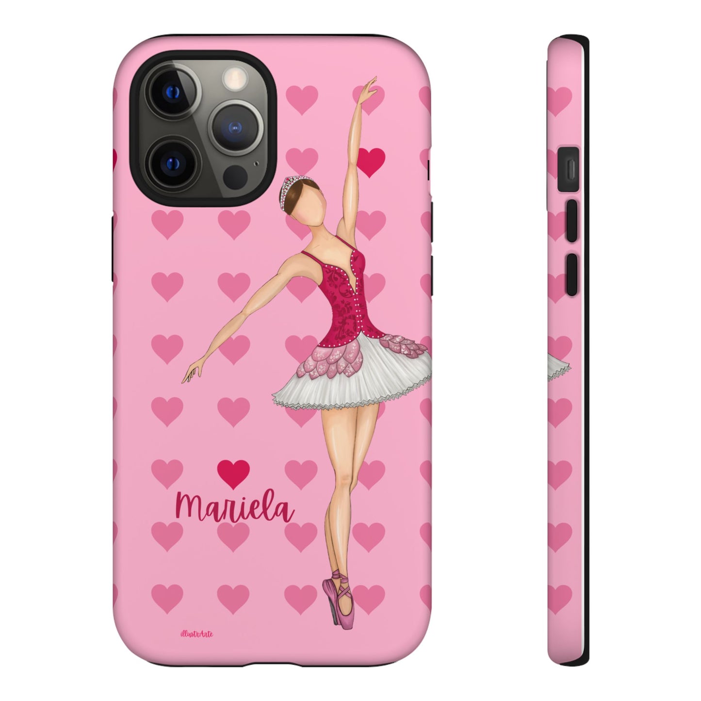 una funda de teléfono rosa con una bailarina en ella