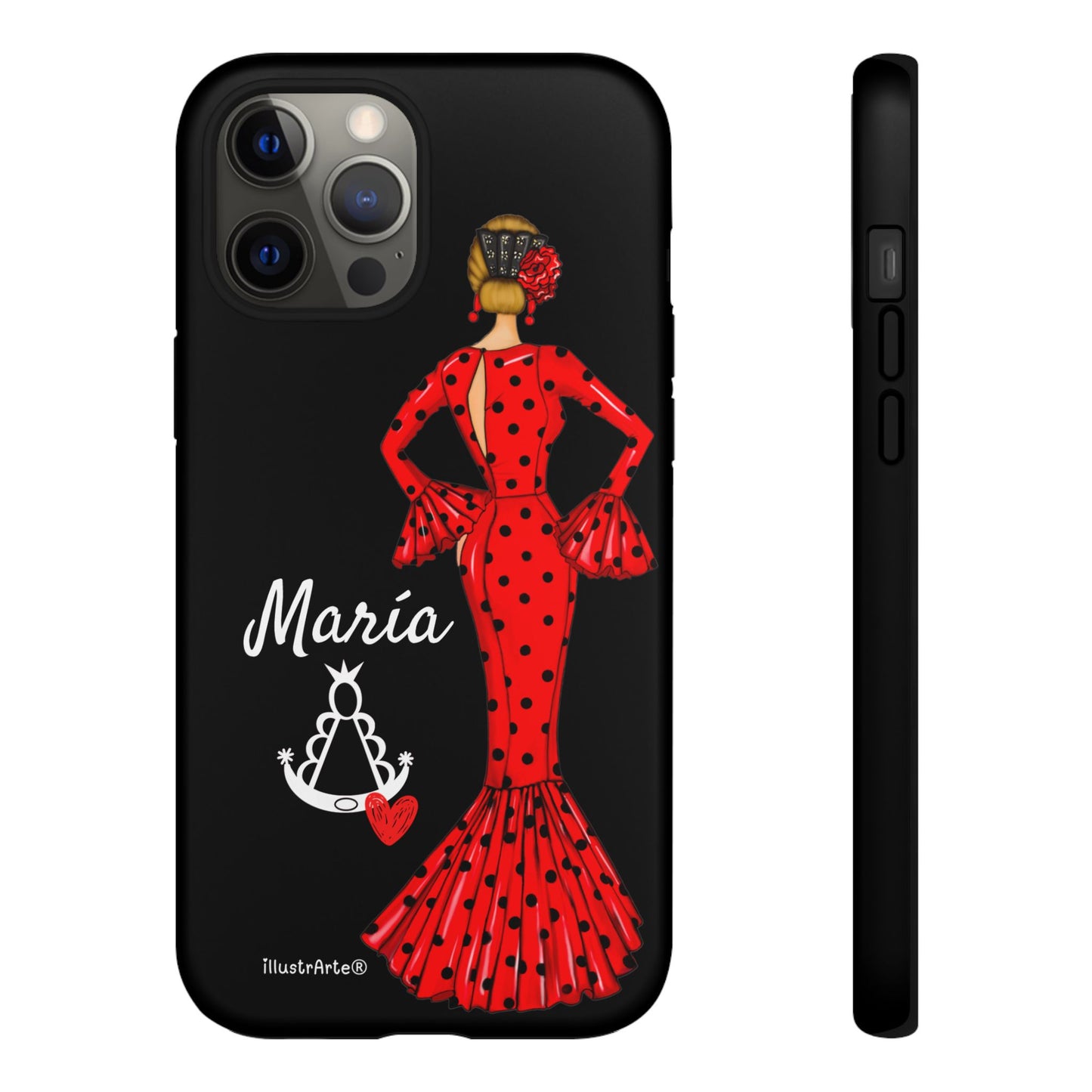 Funda de teléfono personalizable María rojo fondo negro Virgencita – para iPhone, Samsung, Pixel