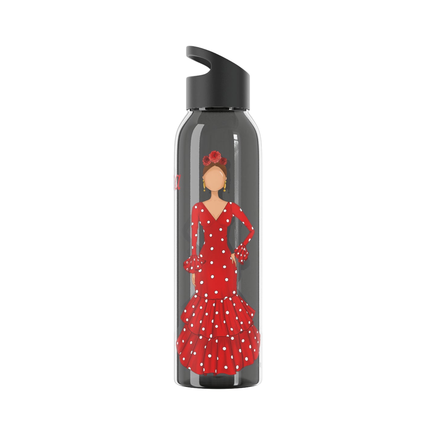 Botella Transparente-negra  Personalizable de Tritan™ - Modelo Flamenca Ana