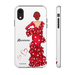 Personalised phone case flamenco dancer Macarena, white background for iPhone XR, gloss finish – illustrArte