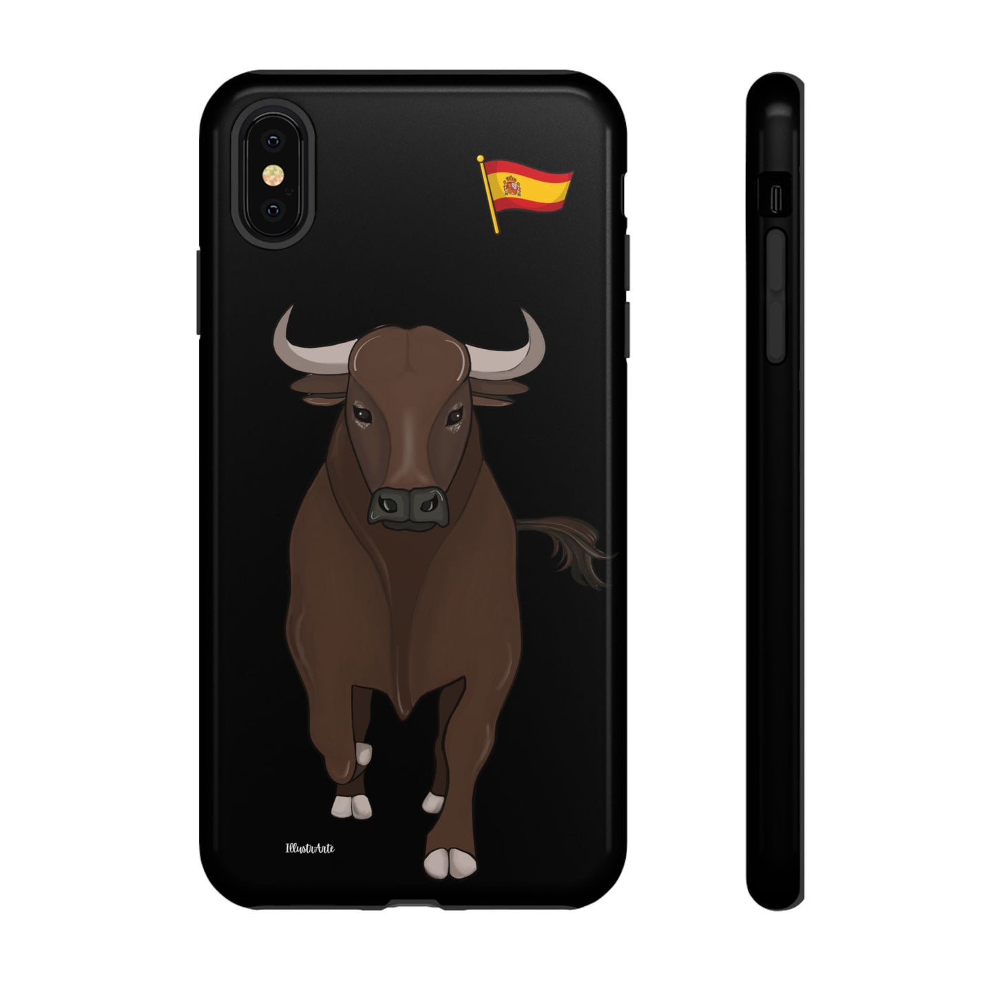 una funda de teléfono con un toro en ella