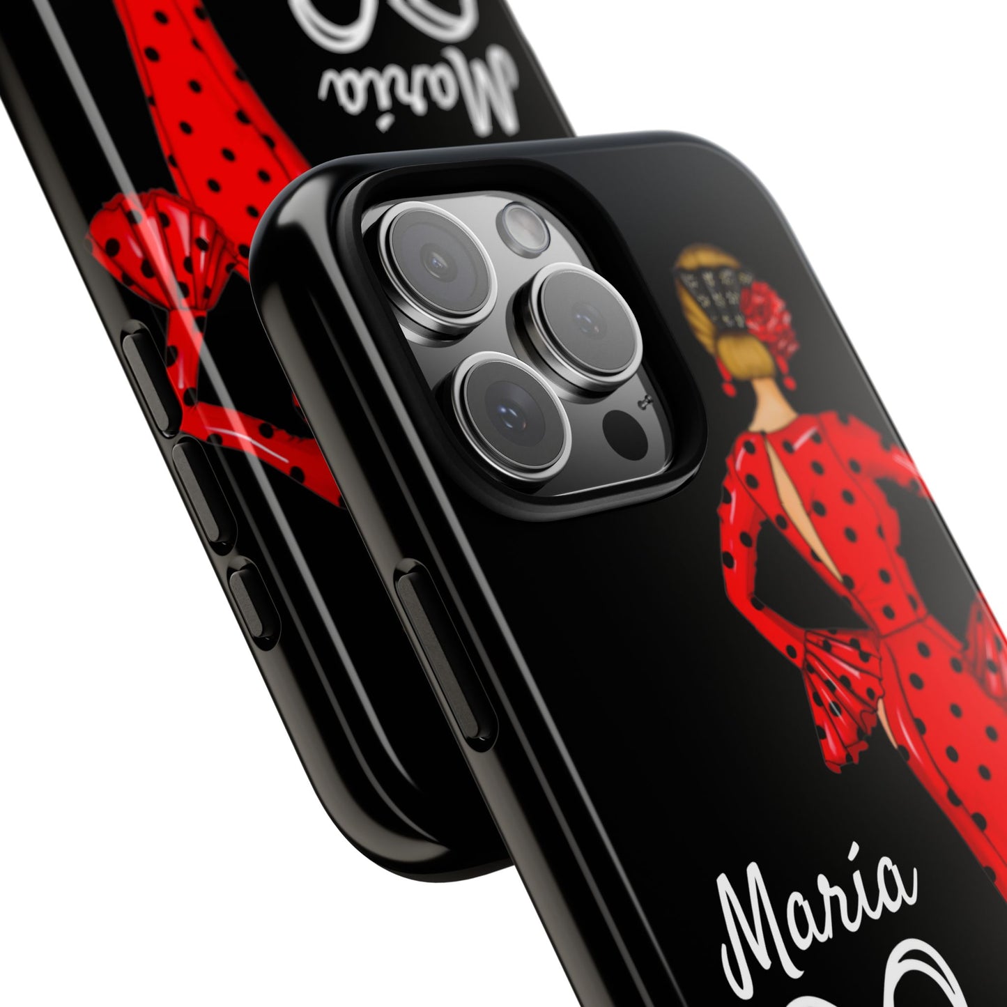 Personalized Maria phone case, red on black background – for iPhone, Samsung, Pixel