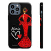 Funda de teléfono personalizable María rojo fondo negro – para iPhone, Samsung, Pixel