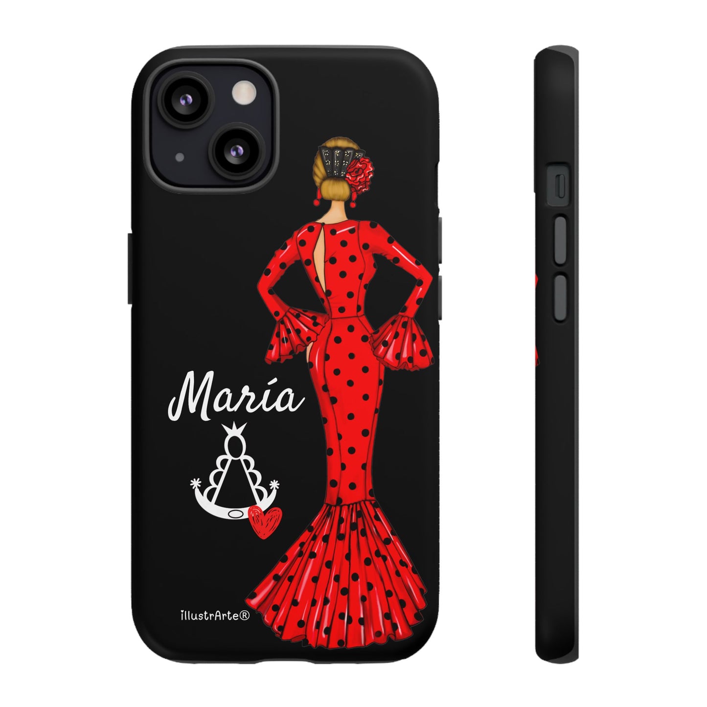 Funda de teléfono personalizable María rojo fondo negro Virgencita – para iPhone, Samsung, Pixel
