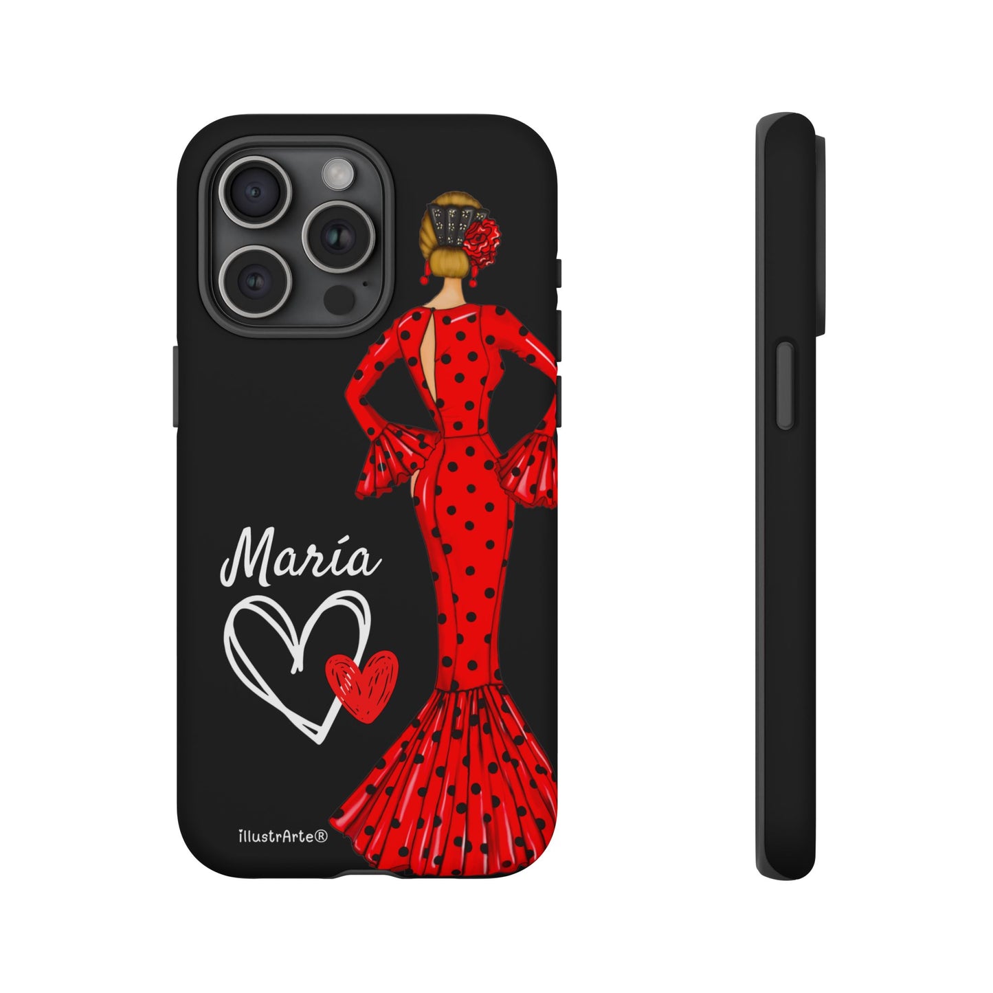 Personalized Maria phone case, red on black background – for iPhone, Samsung, Pixel