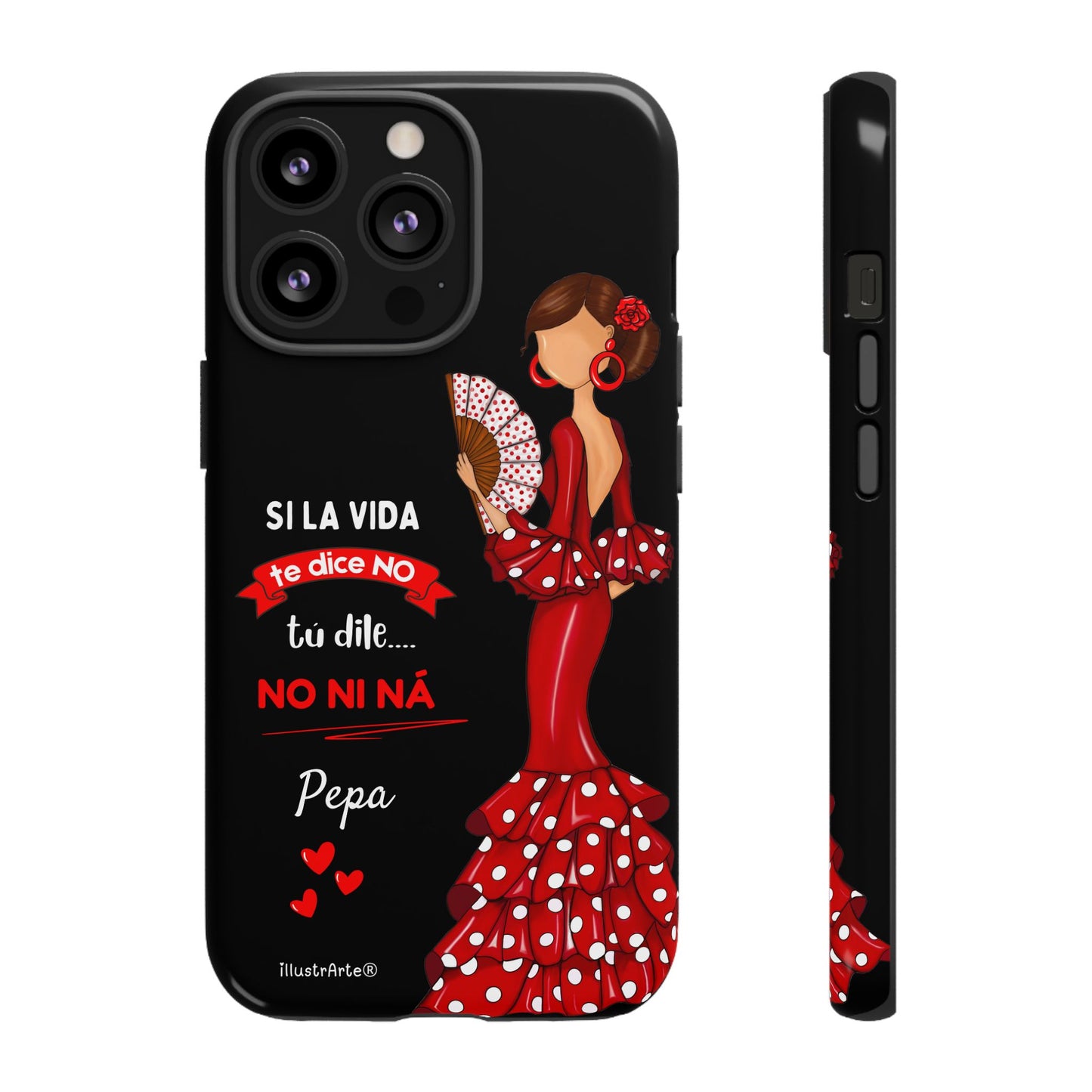 Funda de teléfono personalizable  - Modelo Pepa con frase Para iPhone, Samsung