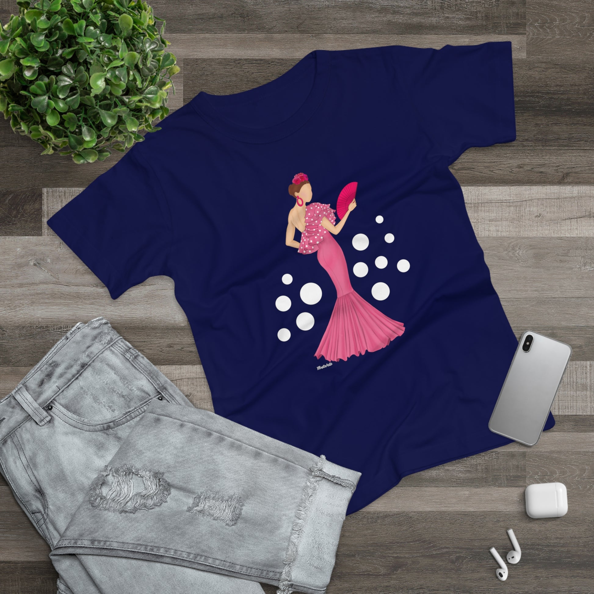 a t - shirt with an image of a woman in a pink dress