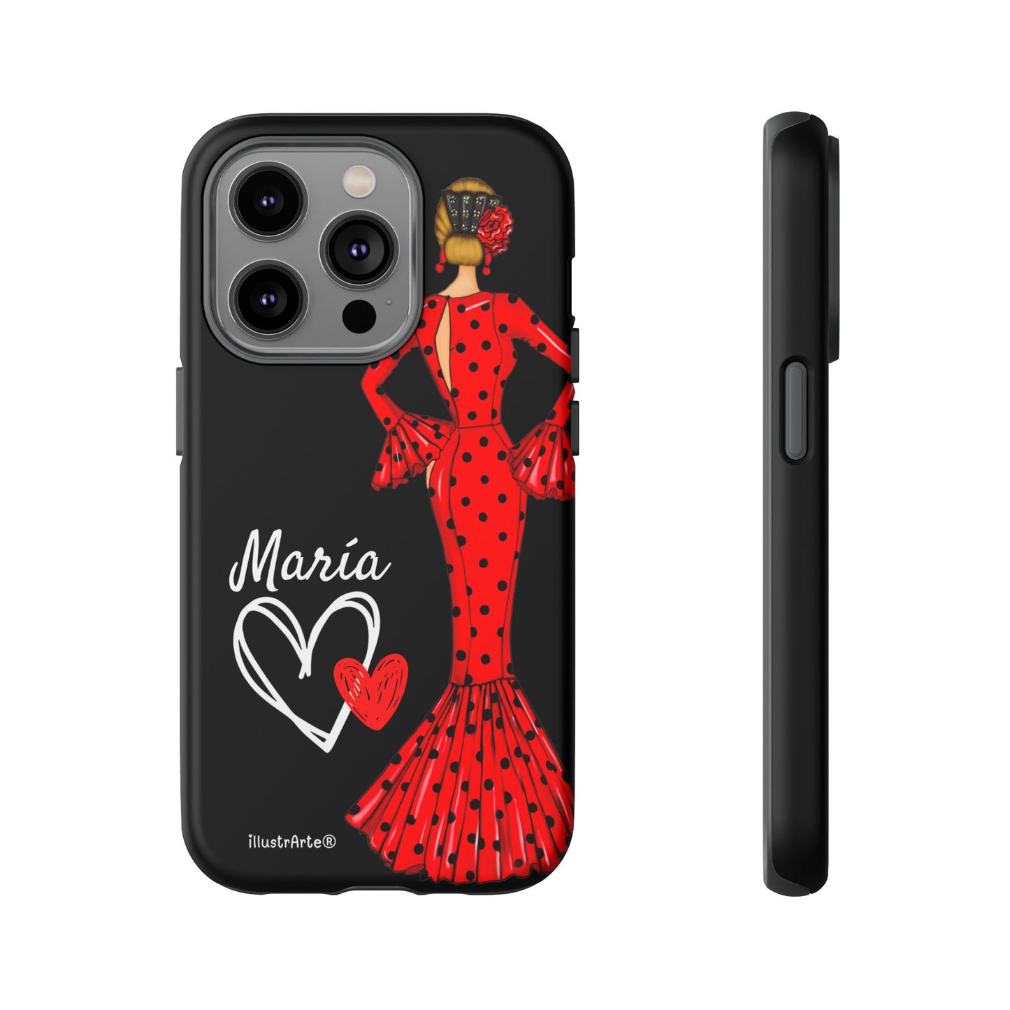 Personalized Maria phone case, red on black background – for iPhone, Samsung, Pixel
