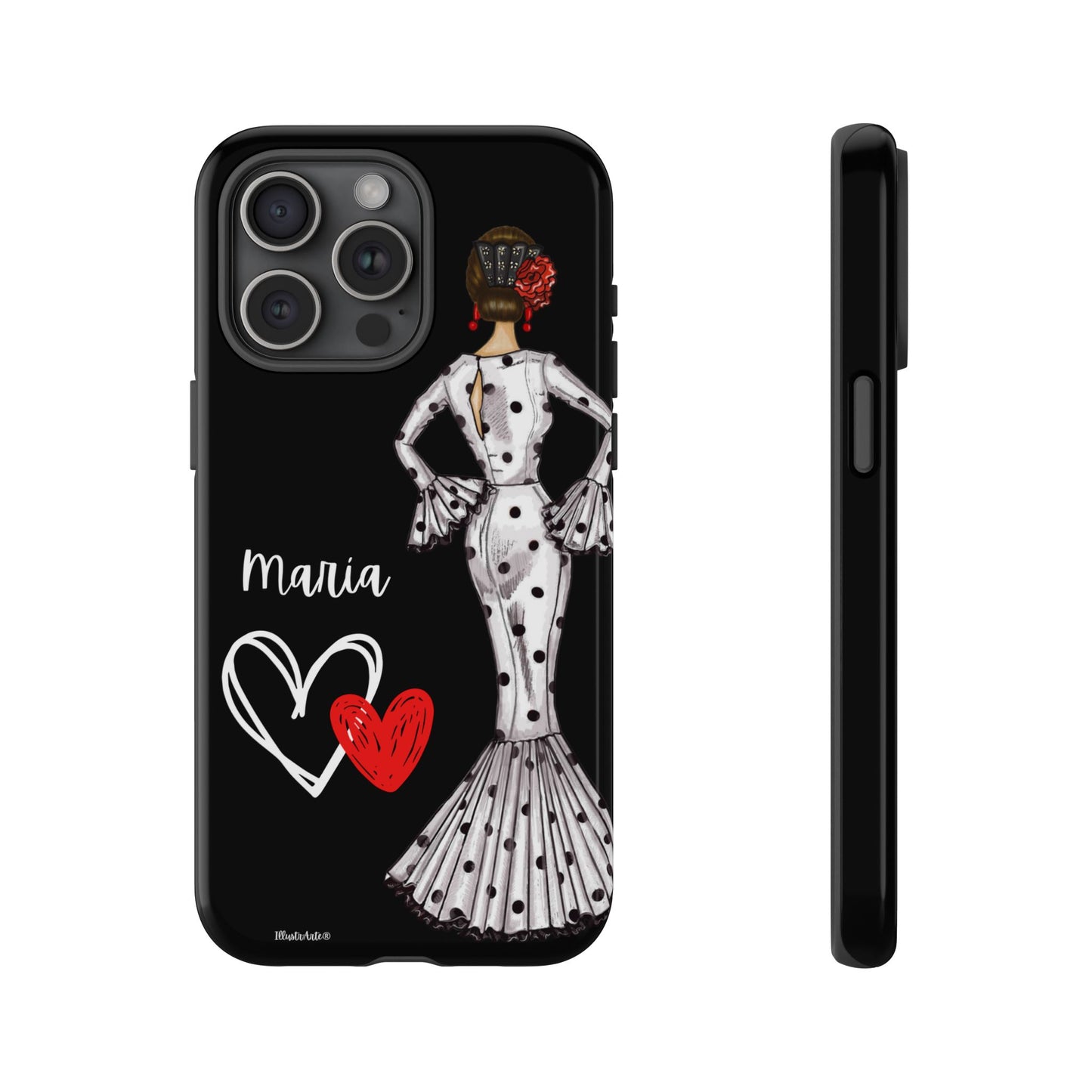 una funda de teléfono con una imagen de una mujer en un vestido