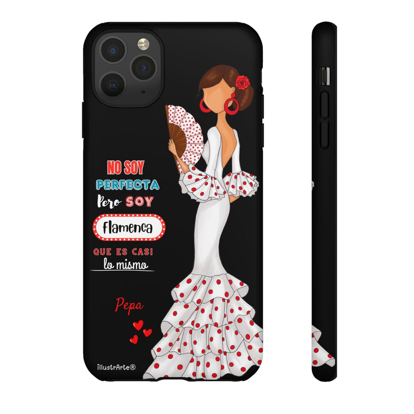 Funda de teléfono personalizable Pepa vestido blanco con frase – para iPhone, Samsung, Pixel