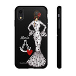Personalised phone case flamenco dancer María Blanco, with the Virgen del Rocío for iPhone XR, gloss finish – illustrArte