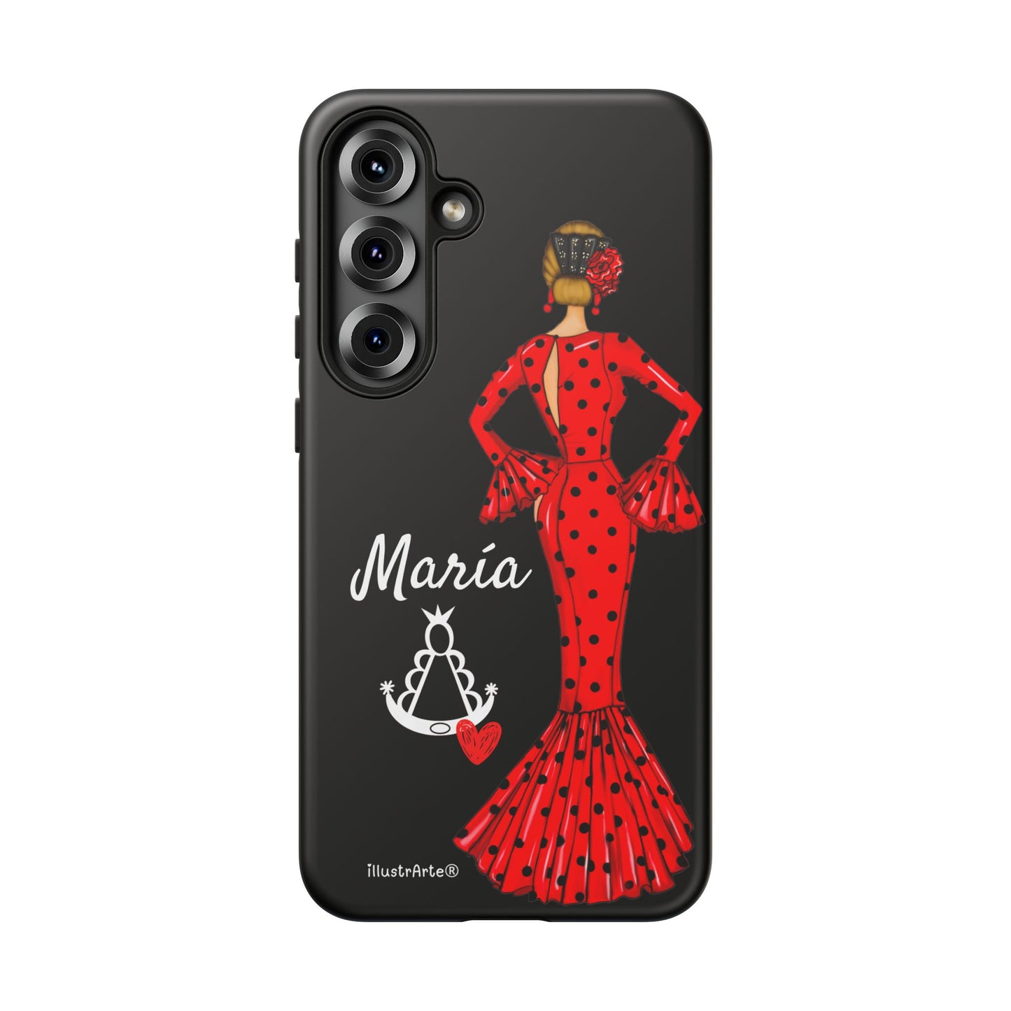 Funda de teléfono personalizable María rojo fondo negro Virgencita – para iPhone, Samsung, Pixel