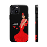 Personalised phone case flamenco dancer Lucía for iPhone 13 Mini, gloss finish – illustrArte