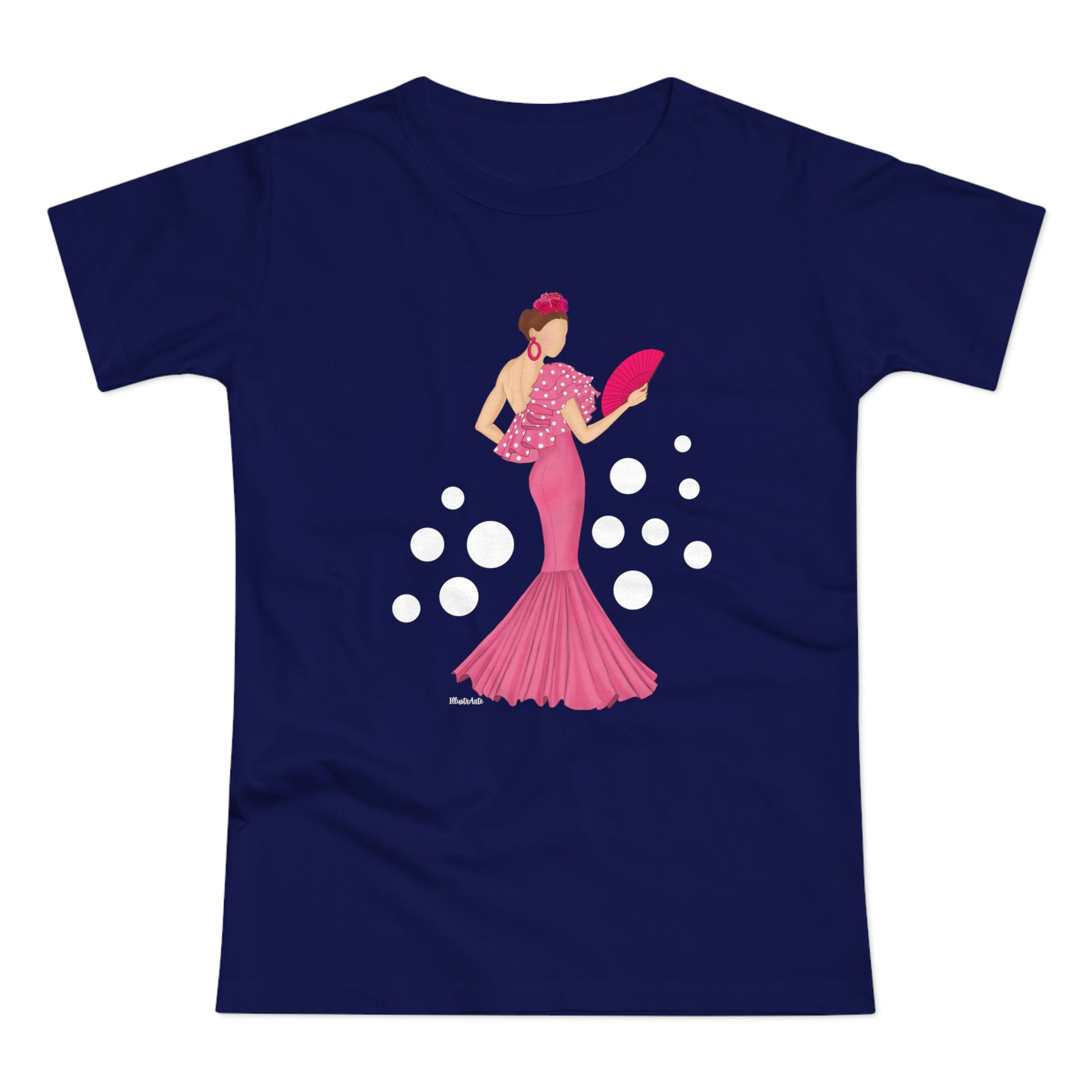 a women's t - shirt with a woman in a pink dress holding a