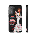 Personalised phone case flamenco dancer Pepa, white dress, with quote for Samsung Galaxy S21 FE, gloss finish – illustrArte