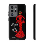 Personalised phone case flamenco dancer María, red dress, with a little Virgin Mary for Samsung Galaxy S21 Ultra, gloss finish – illustrArte