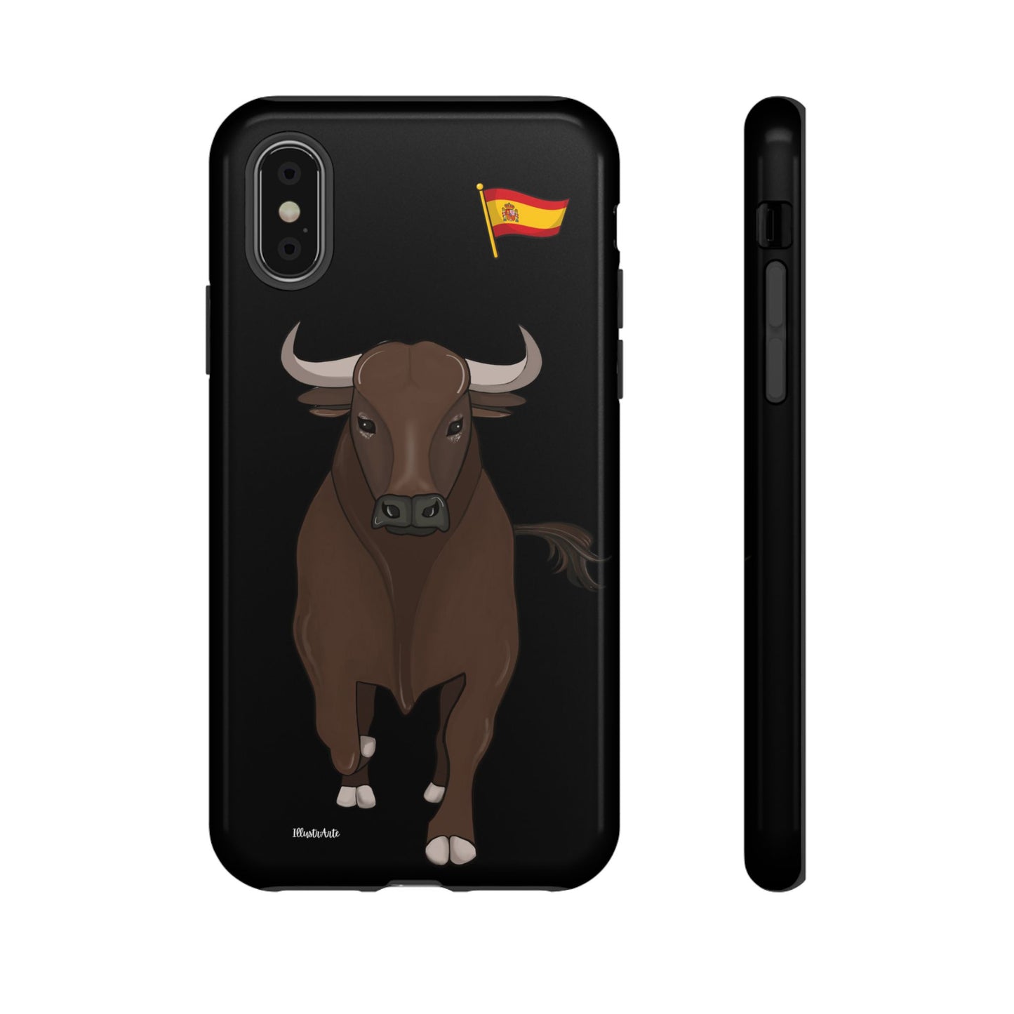 una funda de teléfono con un toro en ella