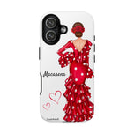 Personalised phone case flamenco dancer Macarena, white background for iPhone 17, gloss finish – illustrArte