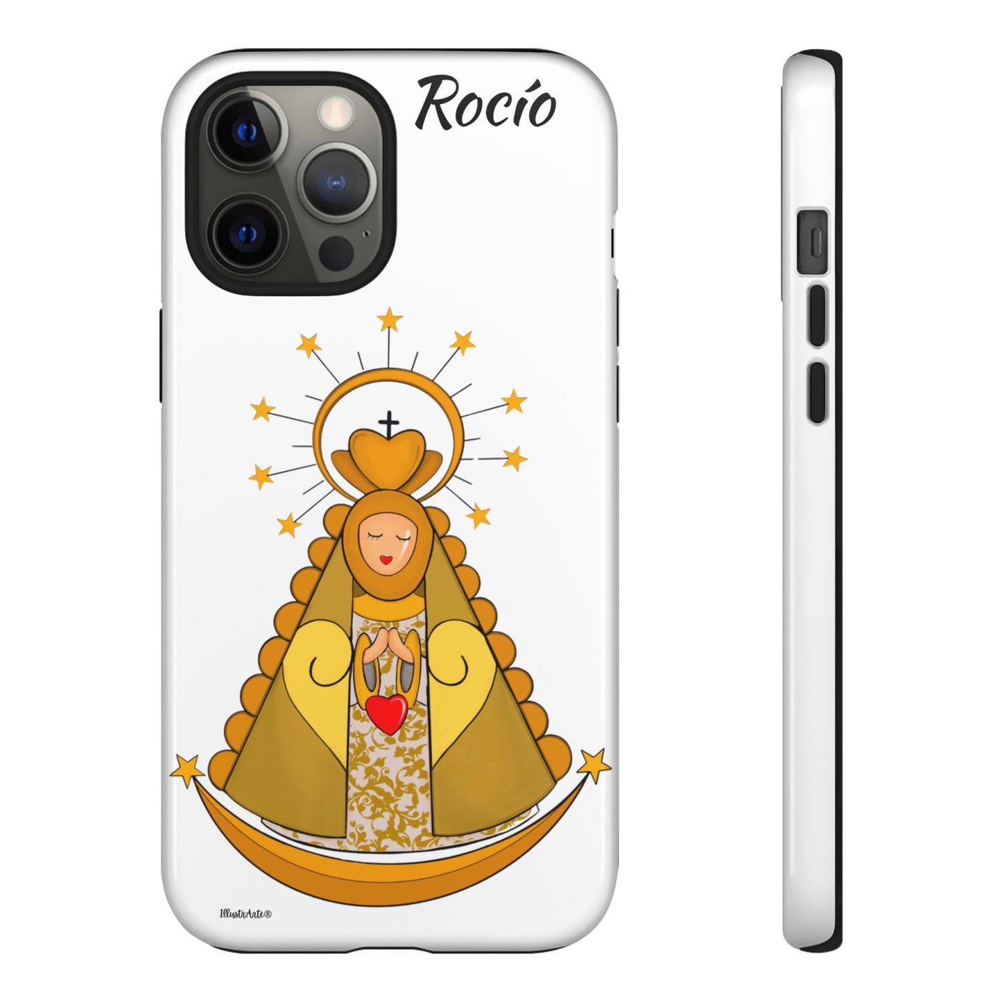 una funda de teléfono con una foto de la virgen maría