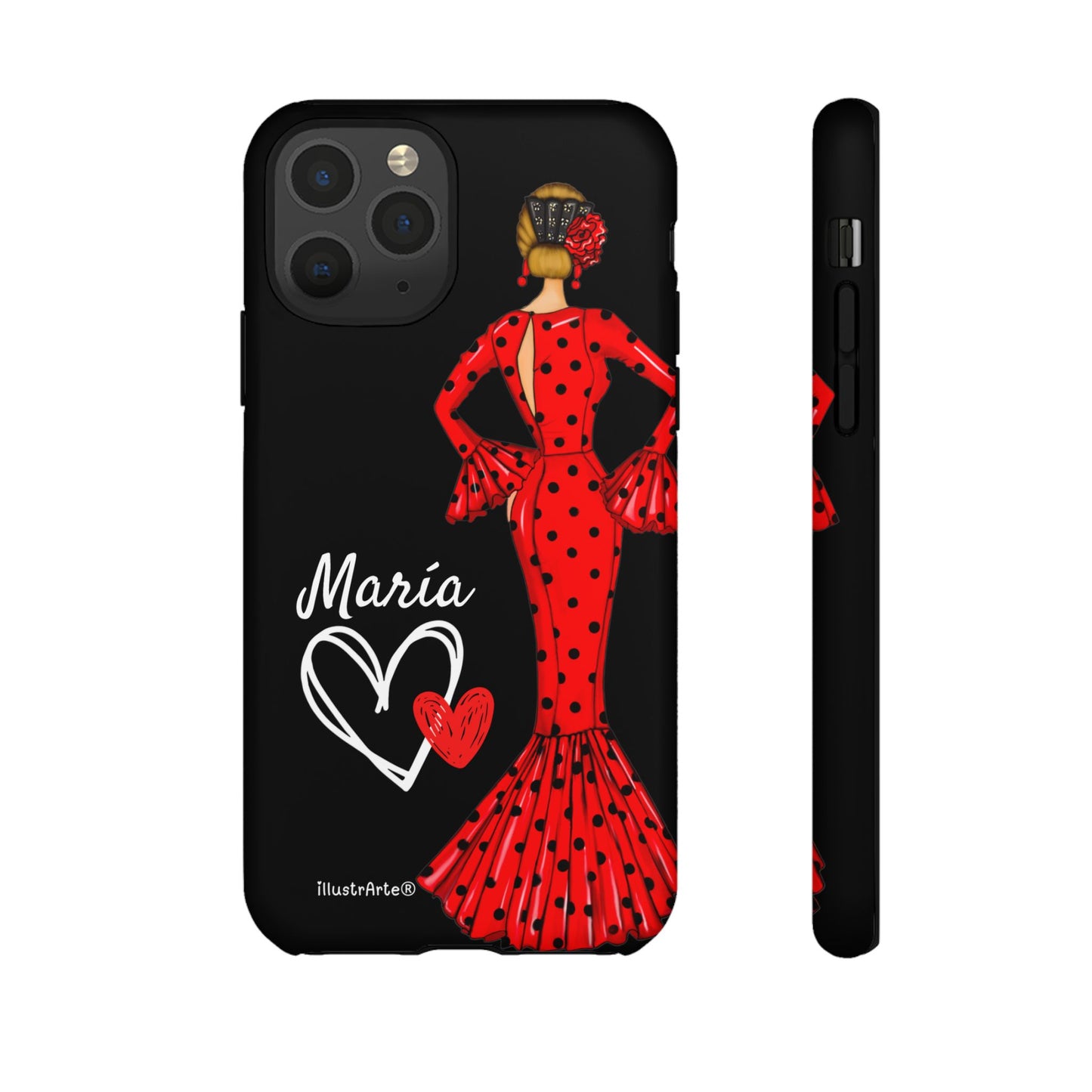 Personalized Maria phone case, red on black background – for iPhone, Samsung, Pixel