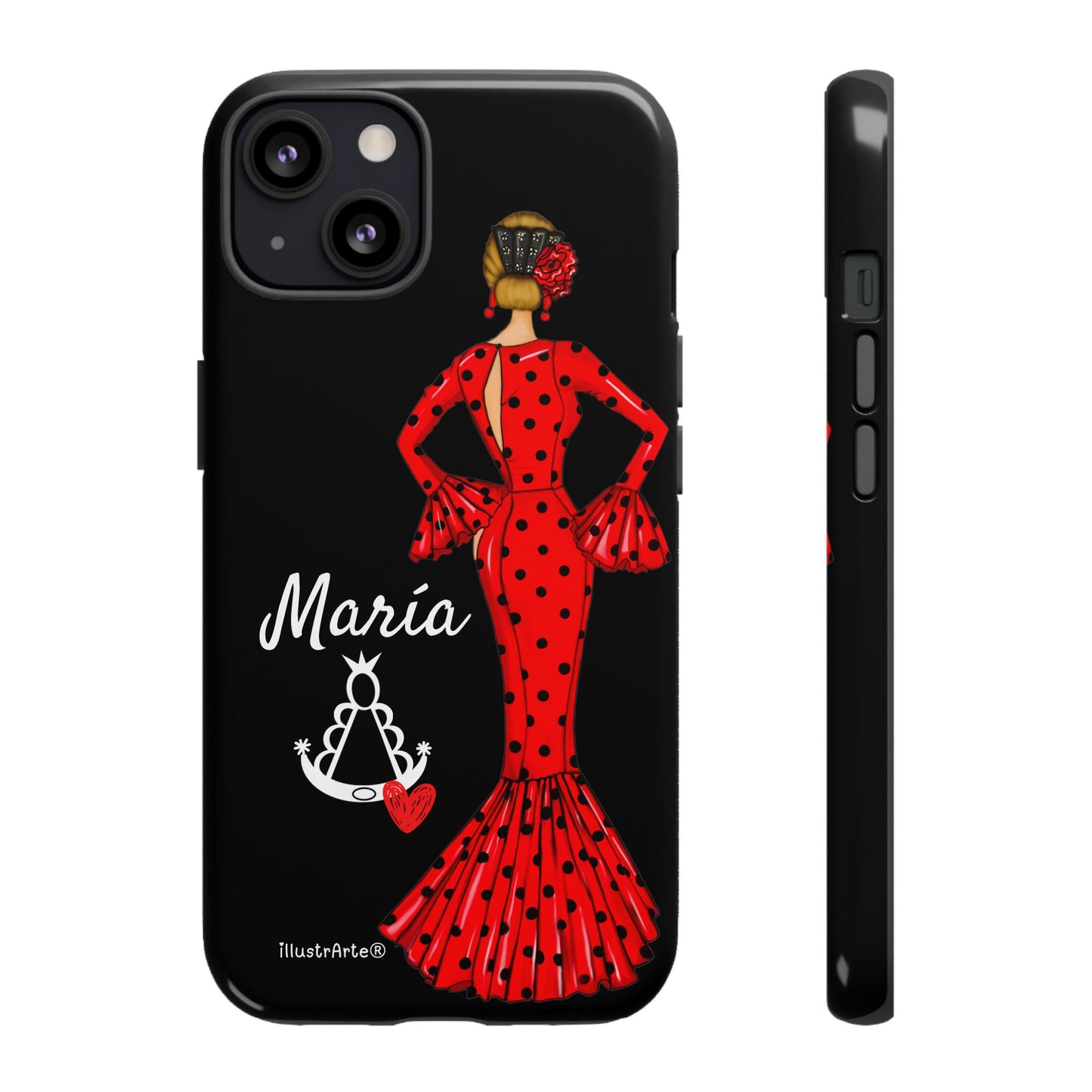 Funda de teléfono personalizable María rojo fondo negro Virgencita – para iPhone, Samsung, Pixel