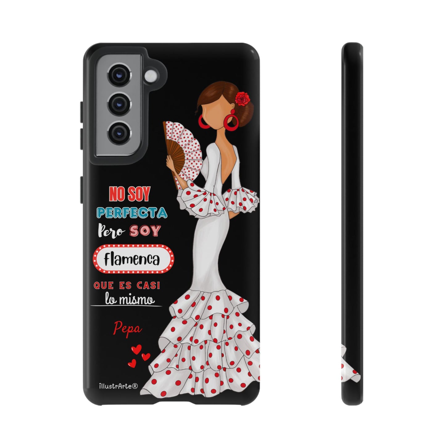 Funda de teléfono personalizable Pepa vestido blanco con frase – para iPhone, Samsung, Pixel