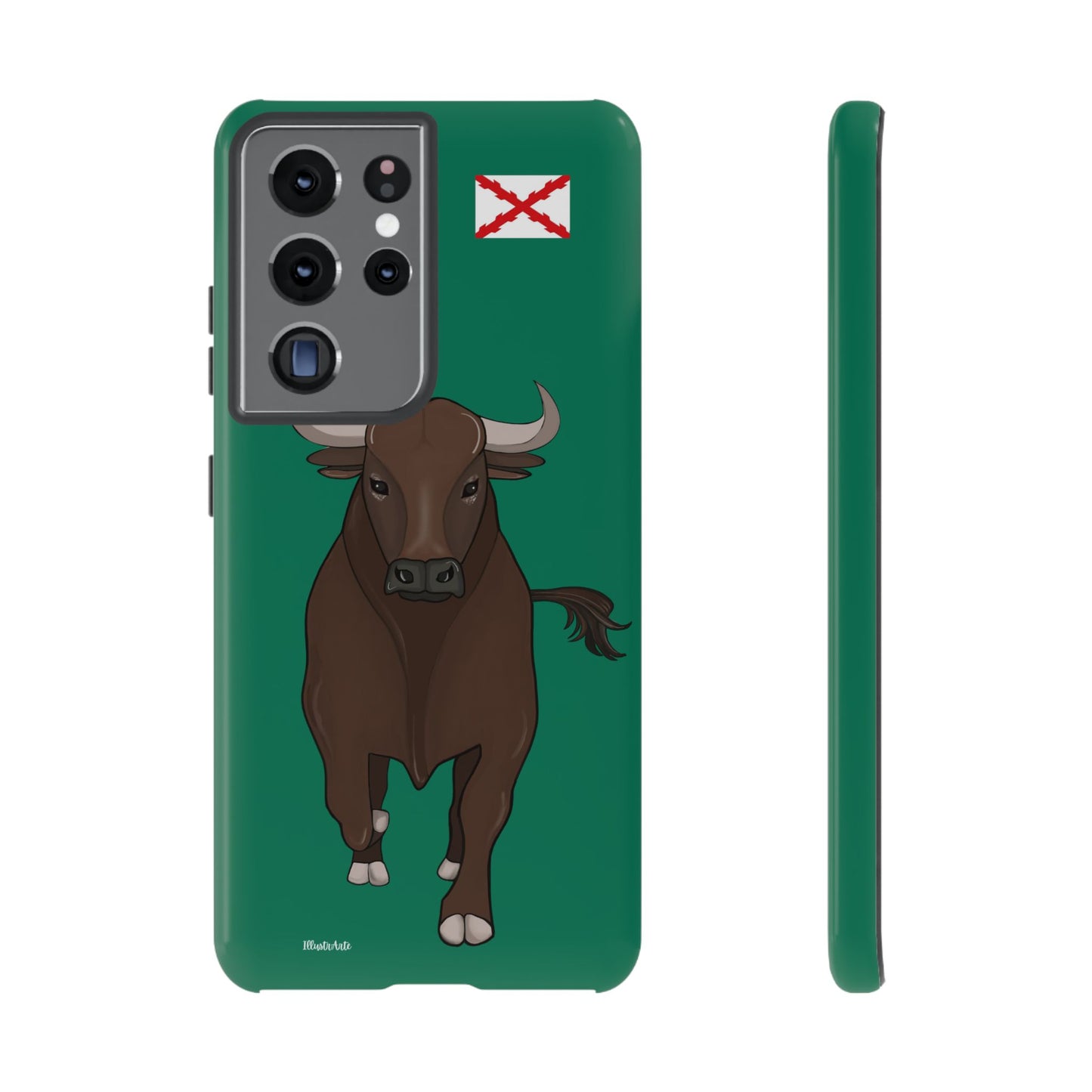 una funda de teléfono con un toro en ella