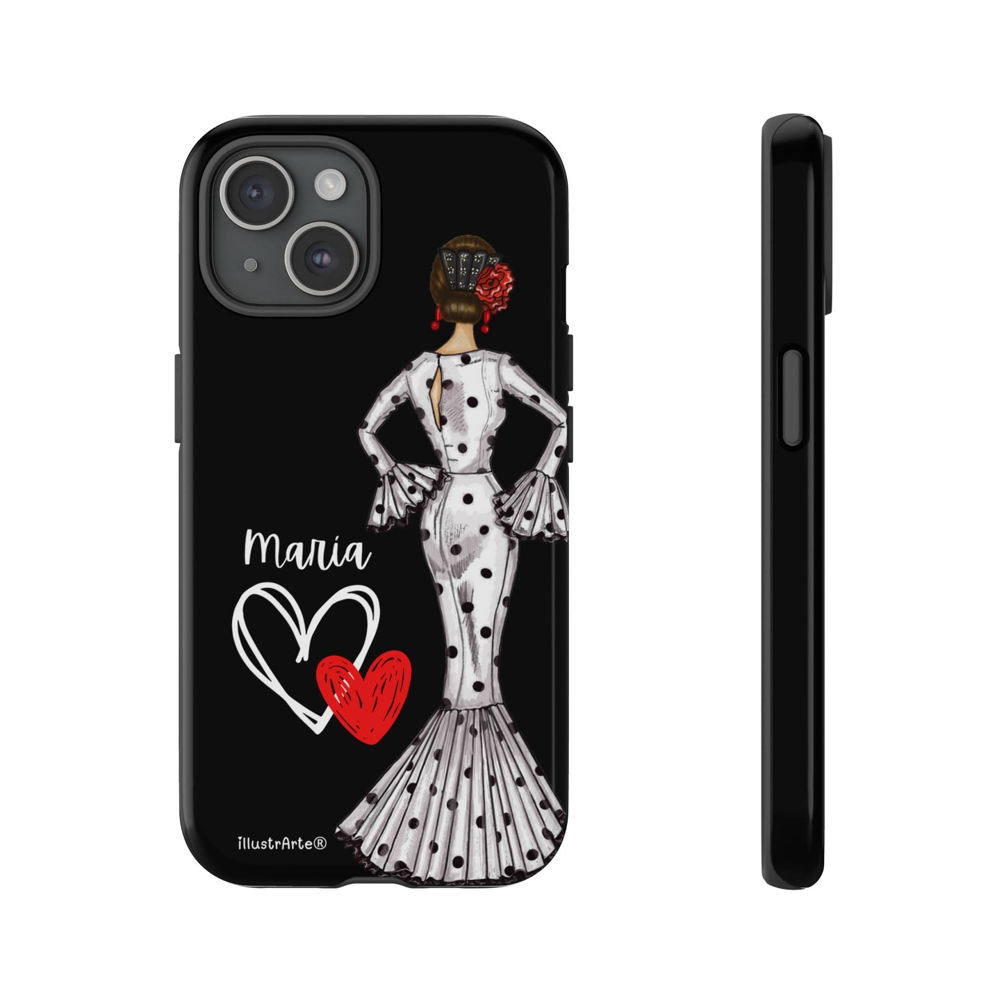 Capa de telefone personalizável com nome/bandeira/Virgem - modelo Maria em vestido branco Para iPhone, Samsung e Google Pixel