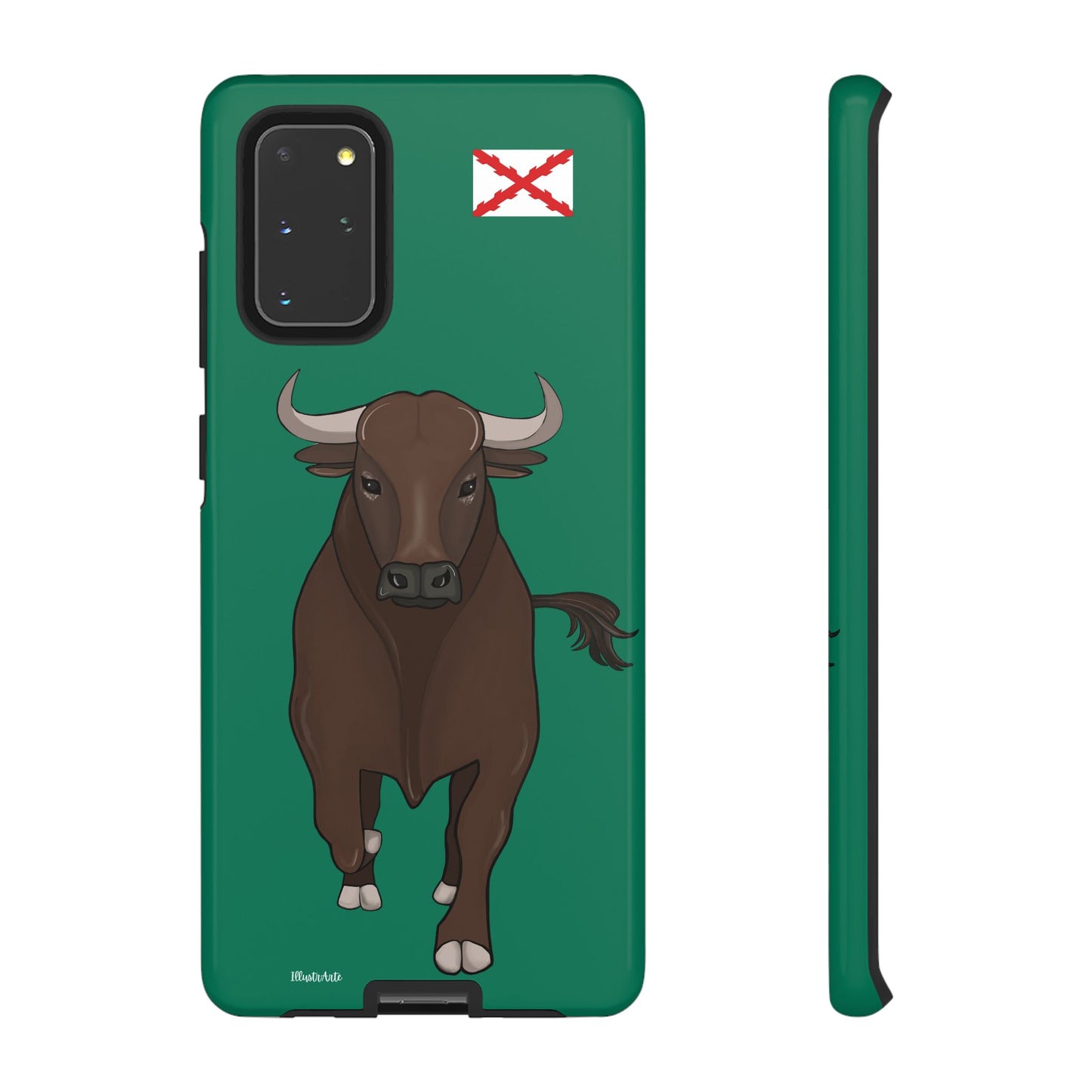 una funda de teléfono con una imagen de un toro en ella