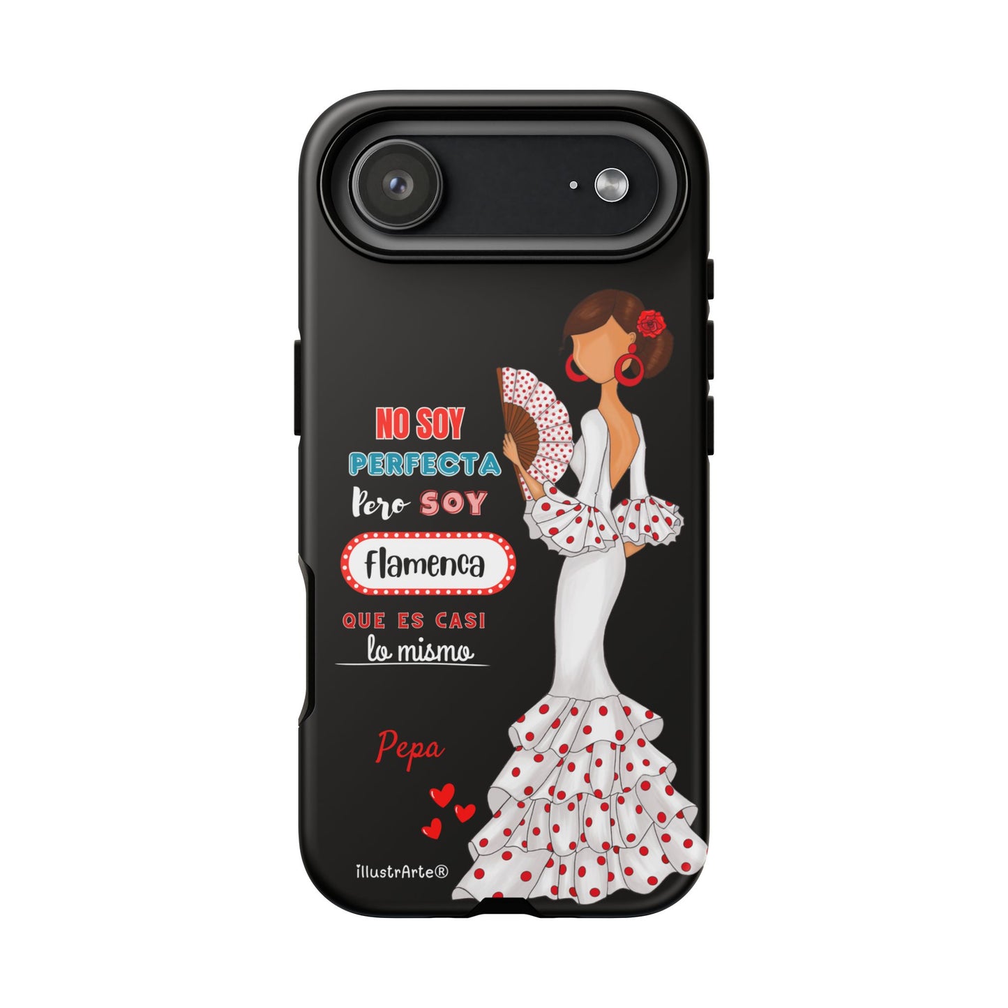 Funda de teléfono personalizable Pepa vestido blanco con frase – para iPhone, Samsung, Pixel