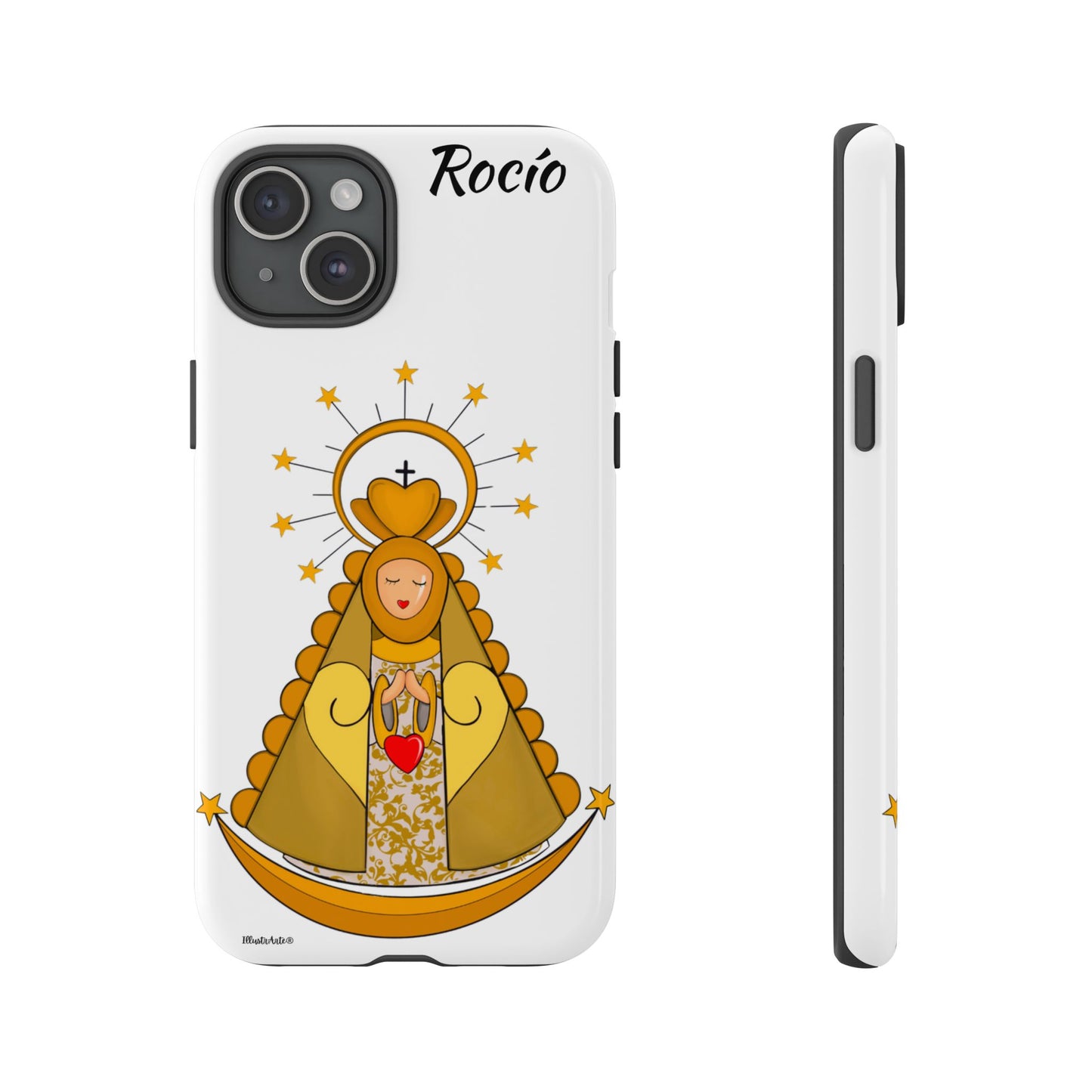 una funda de teléfono con una foto de la virgen maría