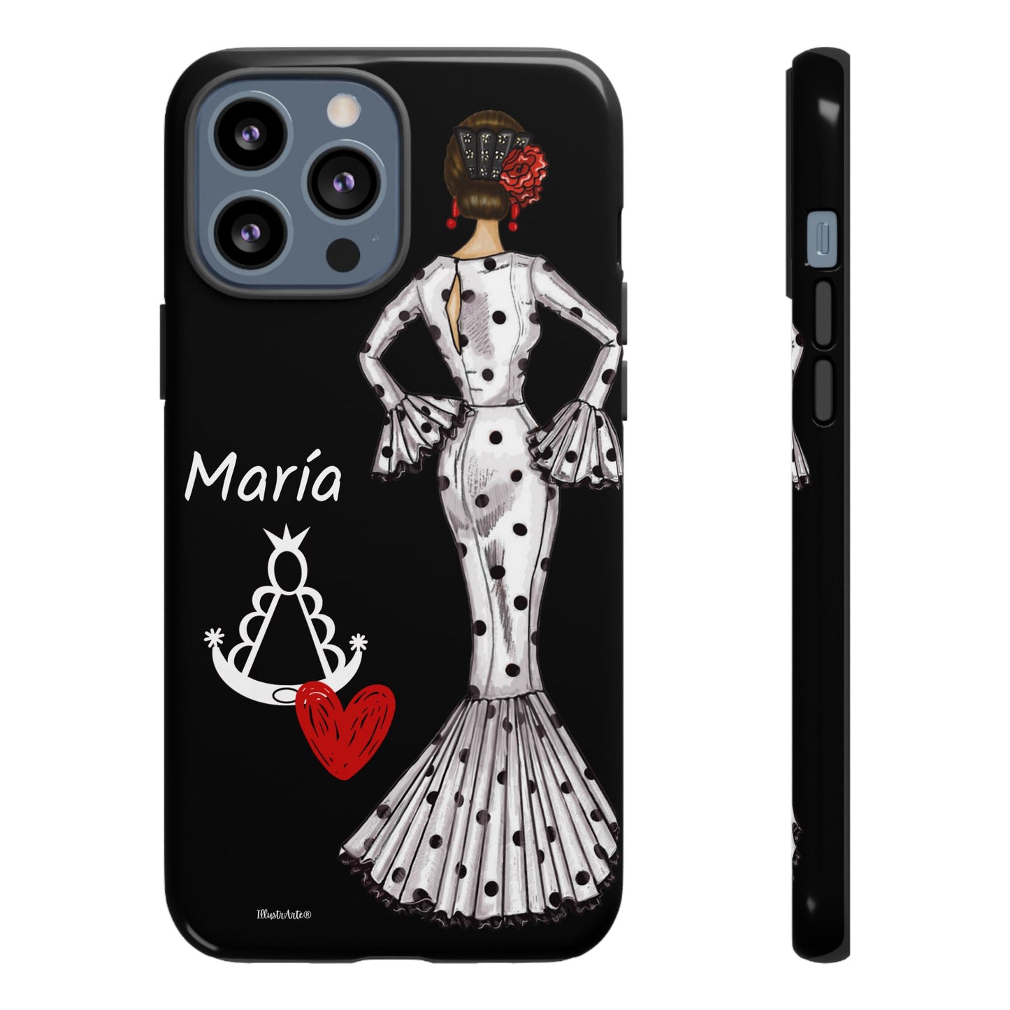 una funda de teléfono con una imagen de una mujer en un vestido