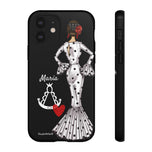 Personalised phone case flamenco dancer María Blanco, with the Virgen del Rocío for iPhone 12, gloss finish – illustrArte