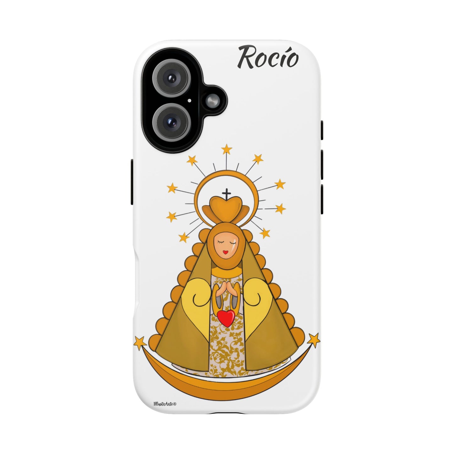 una funda de teléfono con una foto de la virgen maría