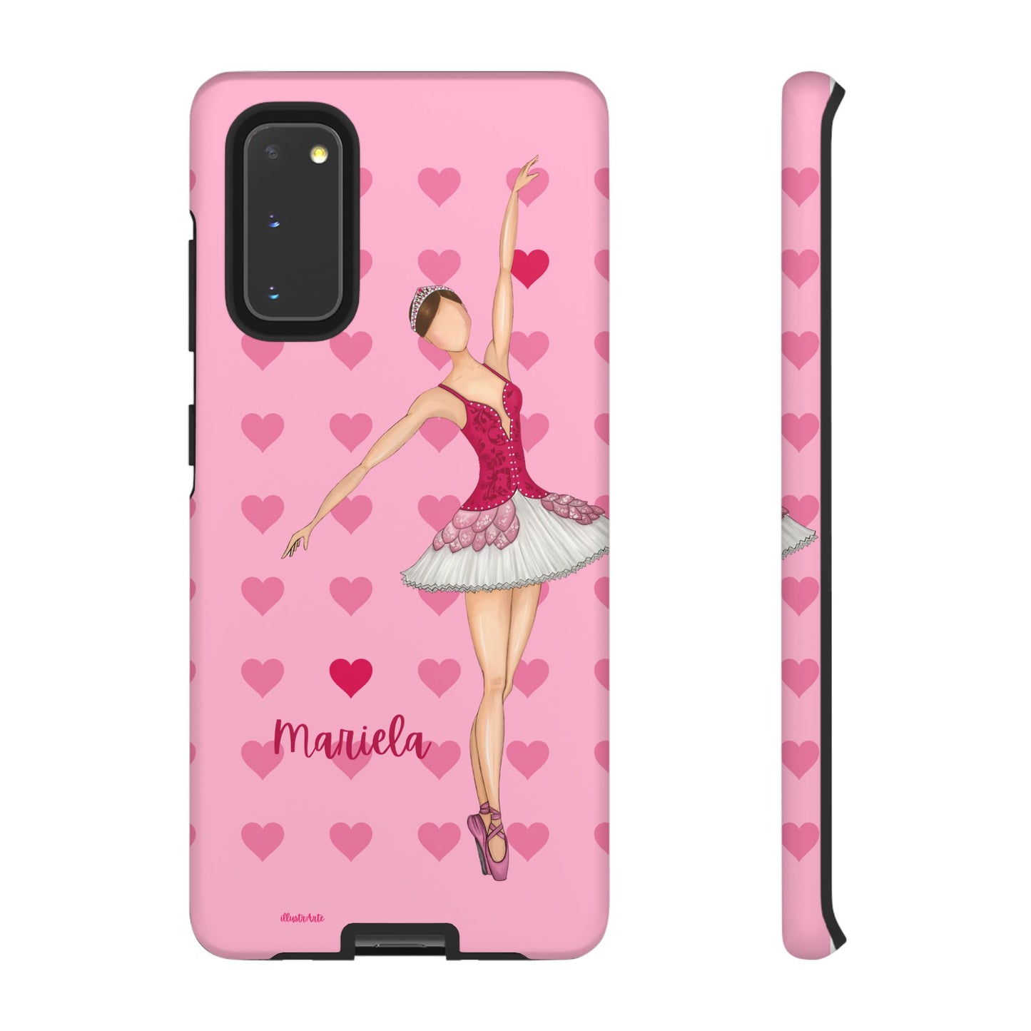 una funda de teléfono rosa con una bailarina en ella