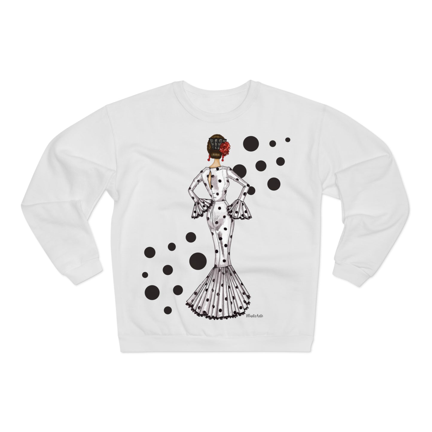 a white sweater with a woman's image on it