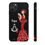 Personalised phone case flamenco dancer Pepa, with a little Virgin Mary for iPhone 11 Pro Max, gloss finish – illustrArte