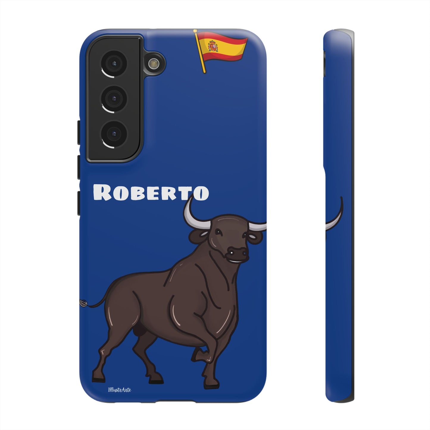 Funda de teléfono personalizable con nombre/bandera/Virgen - Modelo Toro Roberto, que acompaña la personalidad de quienes la usan.